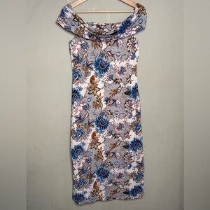 RACHEL Rachel Roy Off The Shoulder Strapless Midi Floral A-Line Dress Medium